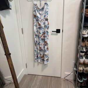 Free People White Maxi Dress with Blue and Brown Floral Print